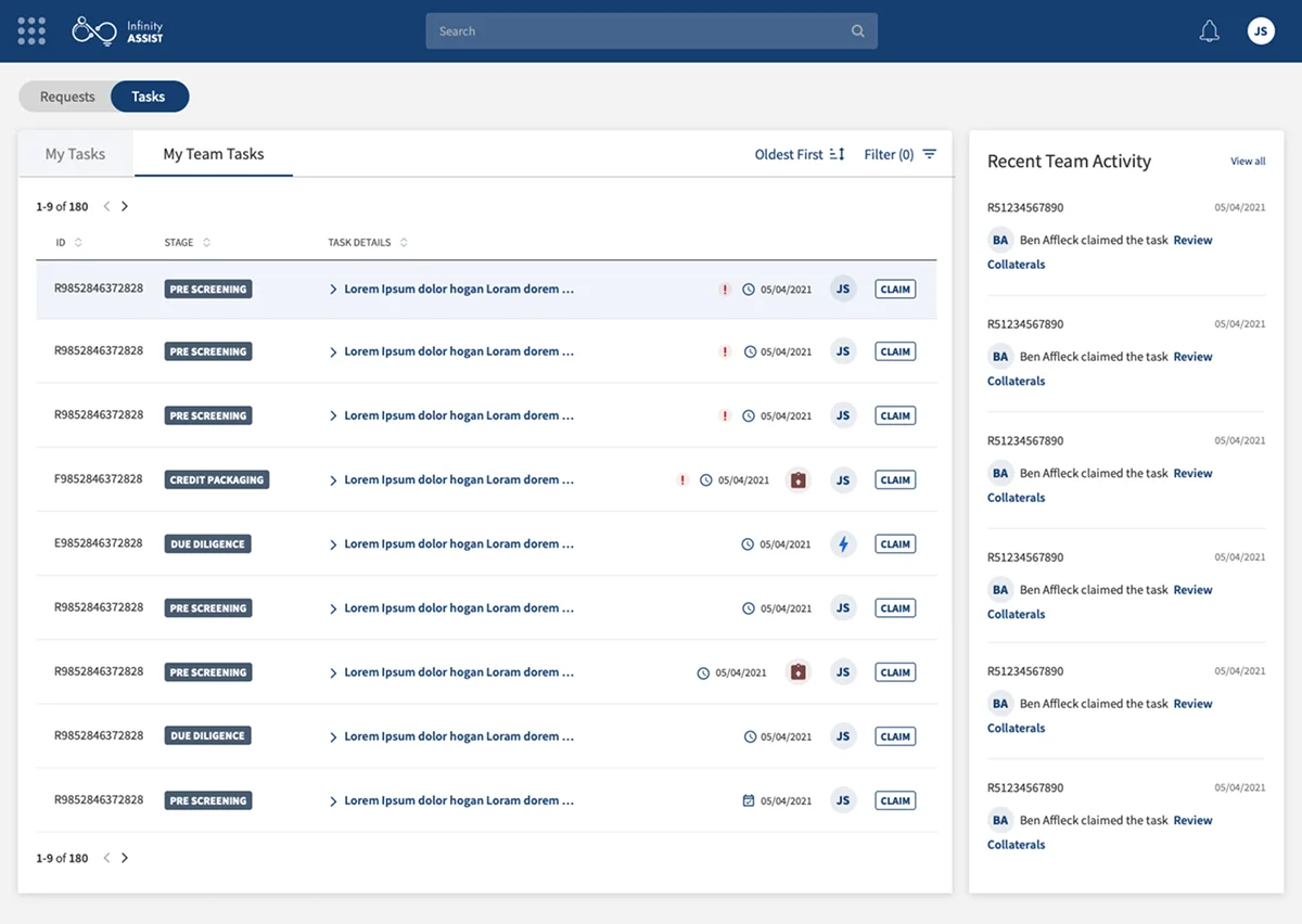 Tasks — My Tasks & Team Tasks